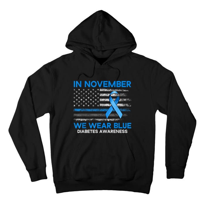 Type 1 Diabetes Awareness American US Flag Blue Ribbon Gifts Tall Hoodie