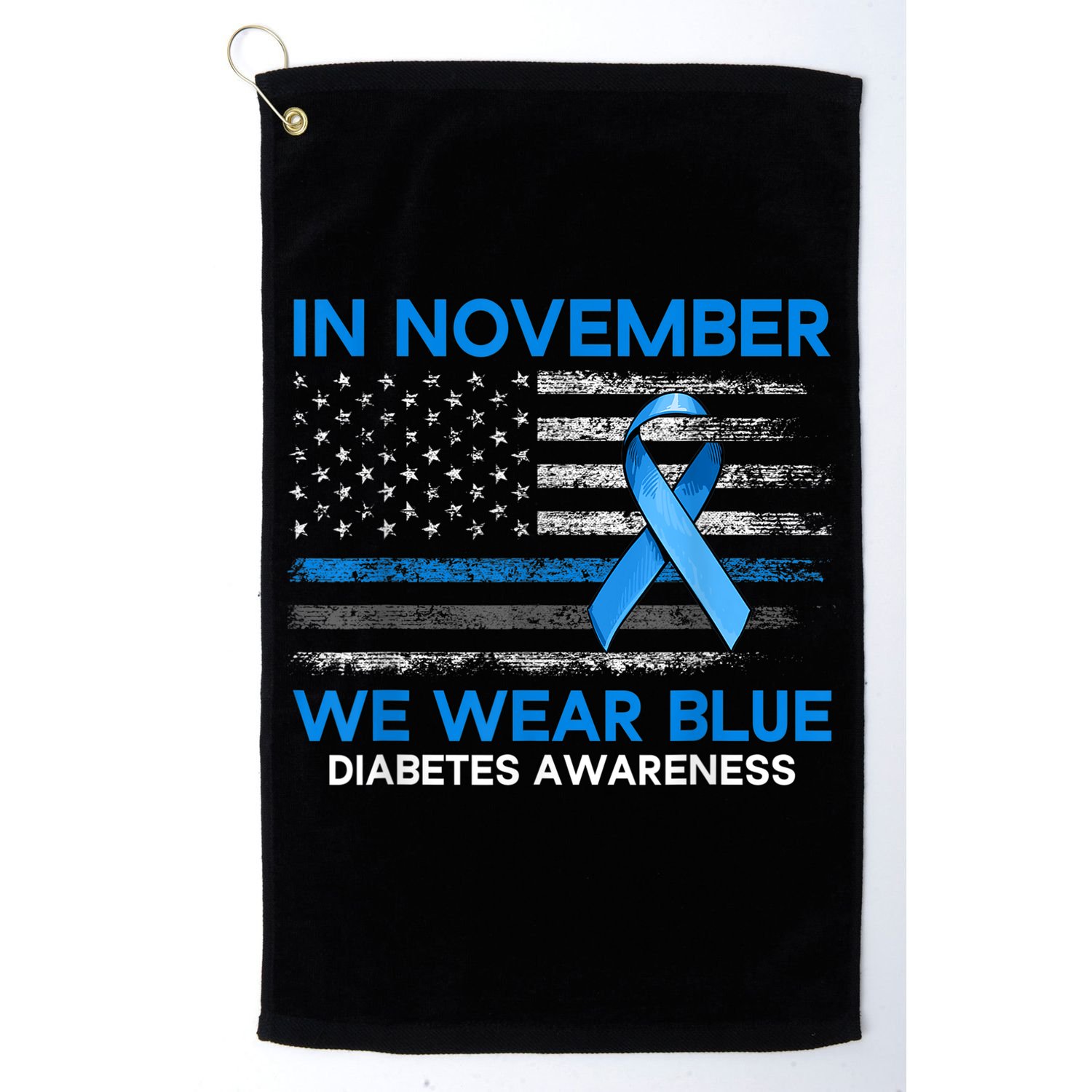 Type 1 Diabetes Awareness American US Flag Blue Ribbon Gifts Golf Towel