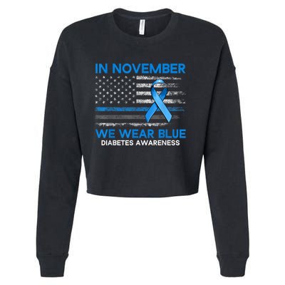 Type 1 Diabetes Awareness American US Flag Blue Ribbon Gifts Cropped Pullover Crew