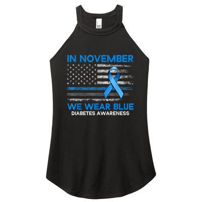 Type 1 Diabetes Awareness American US Flag Blue Ribbon Gifts Women's Perfect Tri Rocker Tank