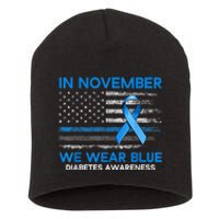 Type 1 Diabetes Awareness American US Flag Blue Ribbon Gifts Short Acrylic Beanie