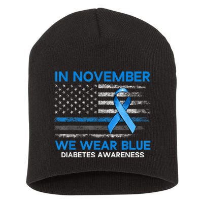 Type 1 Diabetes Awareness American US Flag Blue Ribbon Gifts Short Acrylic Beanie