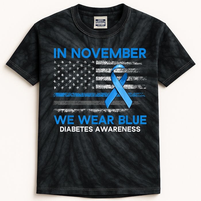 Type 1 Diabetes Awareness American US Flag Blue Ribbon Gifts Kids Tie-Dye T-Shirt