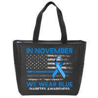 Type 1 Diabetes Awareness American US Flag Blue Ribbon Gifts Zip Tote Bag