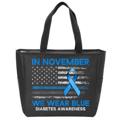 Type 1 Diabetes Awareness American US Flag Blue Ribbon Gifts Zip Tote Bag