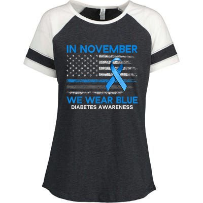 Type 1 Diabetes Awareness American US Flag Blue Ribbon Gifts Enza Ladies Jersey Colorblock Tee