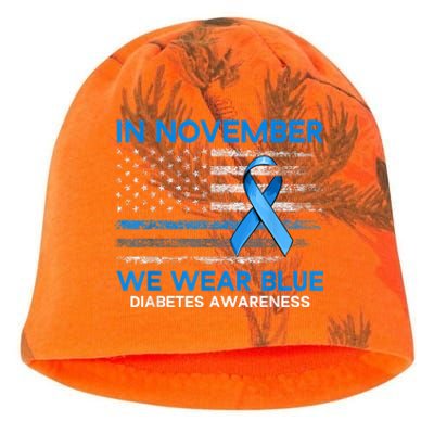 Type 1 Diabetes Awareness American US Flag Blue Ribbon Gifts Kati - Camo Knit Beanie