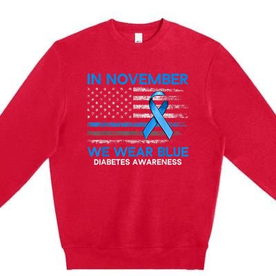 Type 1 Diabetes Awareness American US Flag Blue Ribbon Gifts Premium Crewneck Sweatshirt