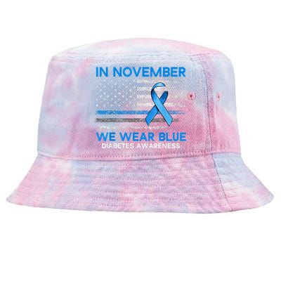 Type 1 Diabetes Awareness American US Flag Blue Ribbon Gifts Tie-Dyed Bucket Hat