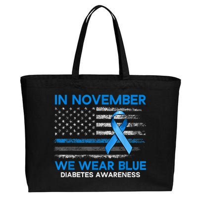 Type 1 Diabetes Awareness American US Flag Blue Ribbon Gifts Cotton Canvas Jumbo Tote