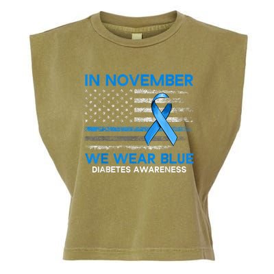 Type 1 Diabetes Awareness American US Flag Blue Ribbon Gifts Garment-Dyed Women's Muscle Tee