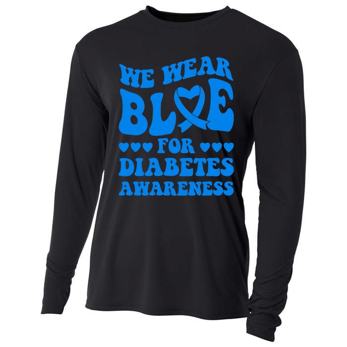 Type 1 Diabetes Awareness Month Bleached Rainbow Blue Ribbon Cooling Performance Long Sleeve Crew