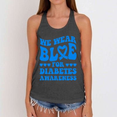 Type 1 Diabetes Awareness Month Bleached Rainbow Blue Ribbon Women's Knotted Racerback Tank