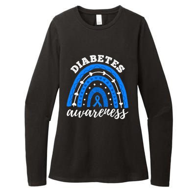 Type 1 Diabetes Awareness Ribbon T1D Blue Leopard Rainbow Womens CVC Long Sleeve Shirt