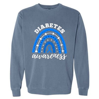 Type 1 Diabetes Awareness Ribbon T1D Blue Leopard Rainbow Garment-Dyed Sweatshirt