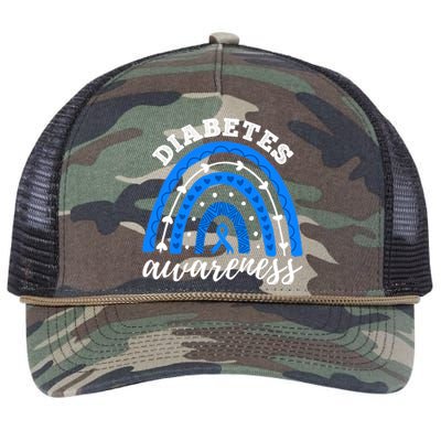 Type 1 Diabetes Awareness Ribbon T1D Blue Leopard Rainbow Retro Rope Trucker Hat Cap