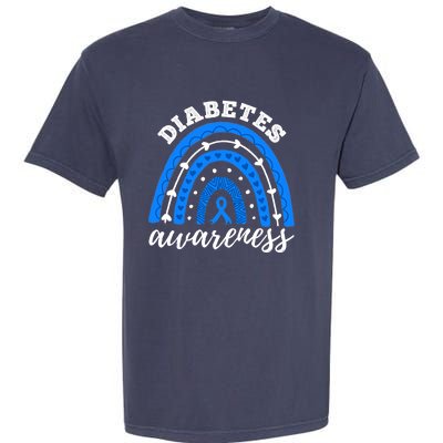 Type 1 Diabetes Awareness Ribbon T1D Blue Leopard Rainbow Garment-Dyed Heavyweight T-Shirt