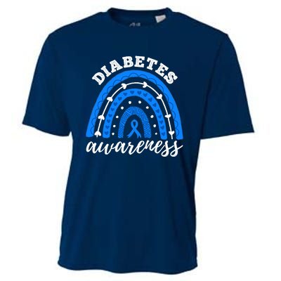 Type 1 Diabetes Awareness Ribbon T1D Blue Leopard Rainbow Cooling Performance Crew T-Shirt