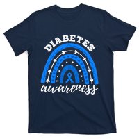 Type 1 Diabetes Awareness Ribbon T1D Blue Leopard Rainbow T-Shirt