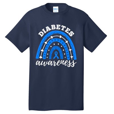 Type 1 Diabetes Awareness Ribbon T1D Blue Leopard Rainbow Tall T-Shirt