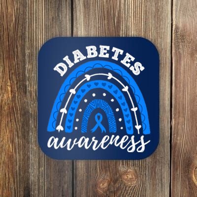 Type 1 Diabetes Awareness Ribbon T1D Blue Leopard Rainbow Coaster