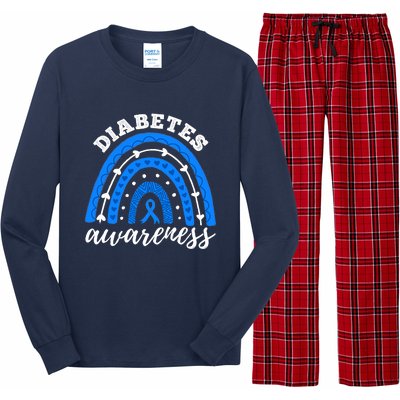 Type 1 Diabetes Awareness Ribbon T1D Blue Leopard Rainbow Long Sleeve Pajama Set