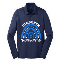 Type 1 Diabetes Awareness Ribbon T1D Blue Leopard Rainbow Silk Touch Performance Long Sleeve Polo