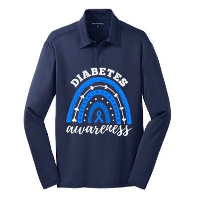 Type 1 Diabetes Awareness Ribbon T1D Blue Leopard Rainbow Silk Touch Performance Long Sleeve Polo