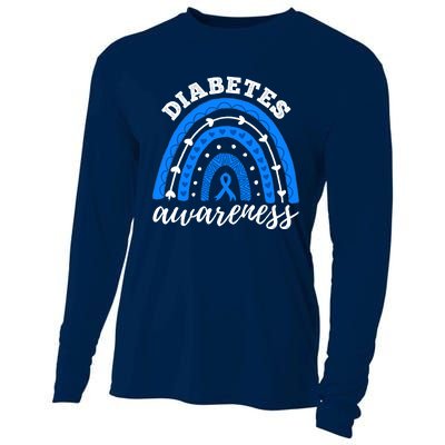 Type 1 Diabetes Awareness Ribbon T1D Blue Leopard Rainbow Cooling Performance Long Sleeve Crew