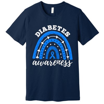 Type 1 Diabetes Awareness Ribbon T1D Blue Leopard Rainbow Premium T-Shirt