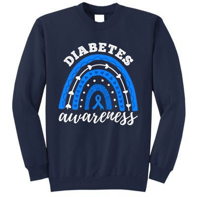 Type 1 Diabetes Awareness Ribbon T1D Blue Leopard Rainbow Tall Sweatshirt