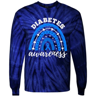 Type 1 Diabetes Awareness Ribbon T1D Blue Leopard Rainbow Tie-Dye Long Sleeve Shirt