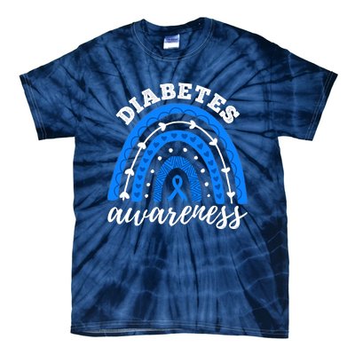 Type 1 Diabetes Awareness Ribbon T1D Blue Leopard Rainbow Tie-Dye T-Shirt