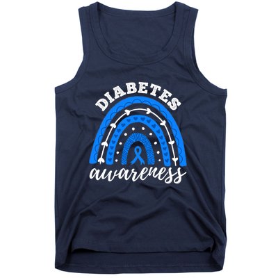 Type 1 Diabetes Awareness Ribbon T1D Blue Leopard Rainbow Tank Top