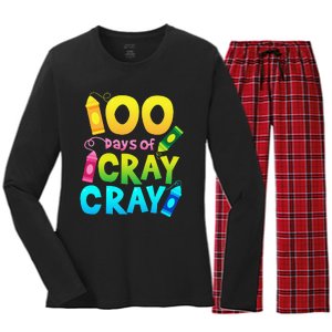 Teacher 100 Days Cray Cray Of School Gifts Women's Long Sleeve Flannel Pajama Set 