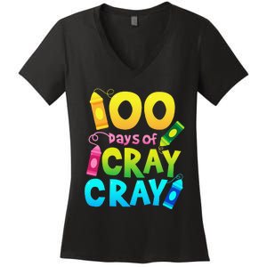 Teacher 100 Days Cray Cray Of School Gifts Women's V-Neck T-Shirt