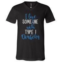 Type 1 Diabetes Love Juvenile Diabetes Blue Awareness Ribbon V-Neck T-Shirt