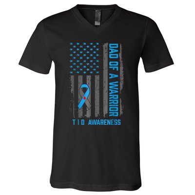 Type 1 Diabetes Awareness T1d Dad Of Warrior Type 1 Diabetic V-Neck T-Shirt