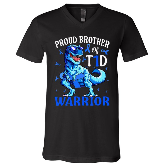 Type 1 Diabetes  Proud Brother Of A T1D Warrior V-Neck T-Shirt