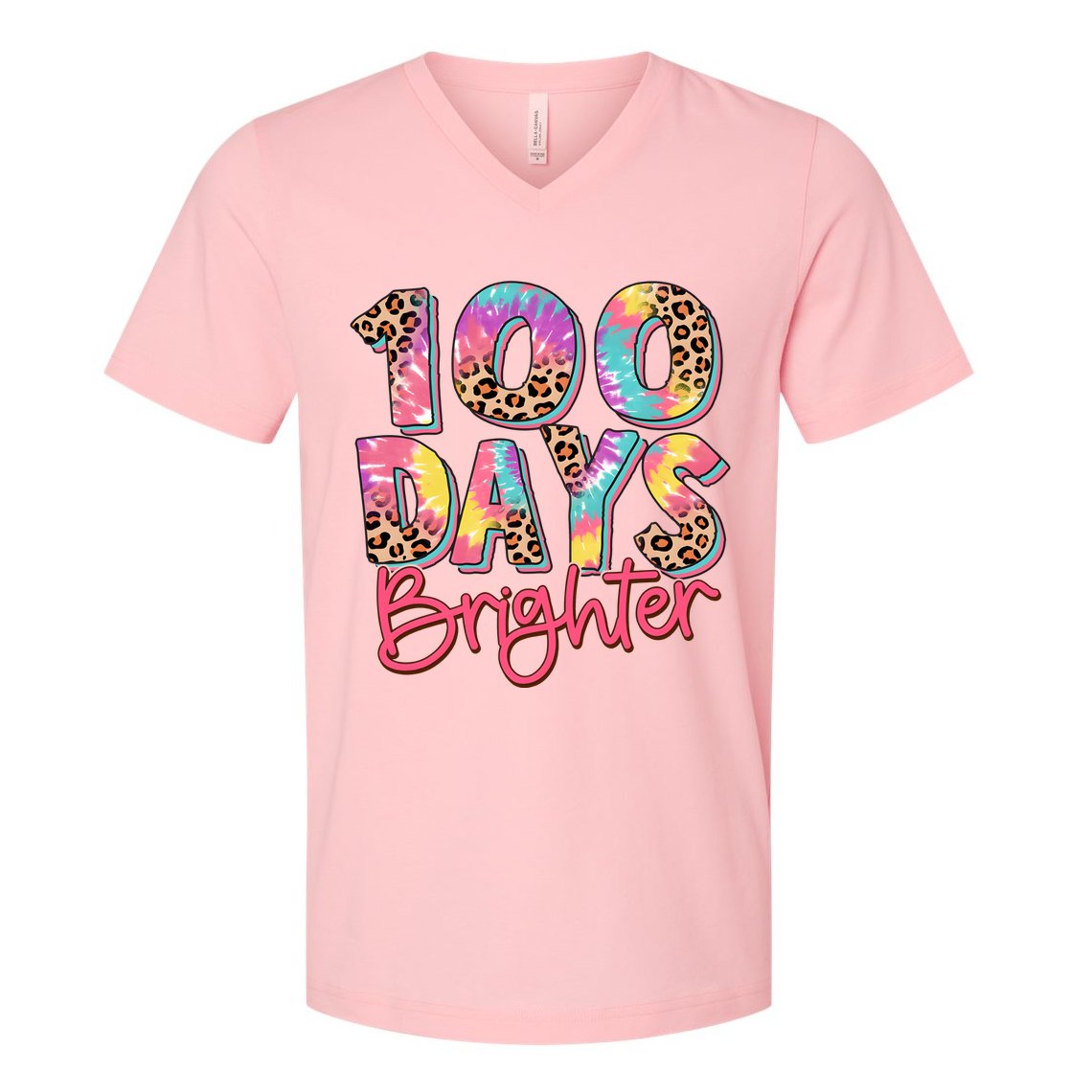 Teacher 100 Days Brighter V-Neck T-Shirt