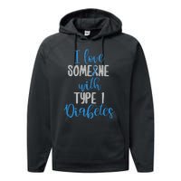 Type 1 Diabetes Love Juvenile Diabetes Blue Awareness Ribbon Performance Fleece Hoodie