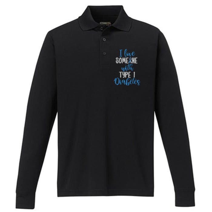 Type 1 Diabetes Love Juvenile Diabetes Blue Awareness Ribbon Performance Long Sleeve Polo