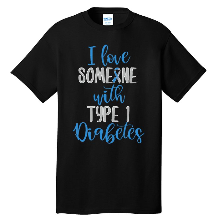 Type 1 Diabetes Love Juvenile Diabetes Blue Awareness Ribbon Tall T-Shirt