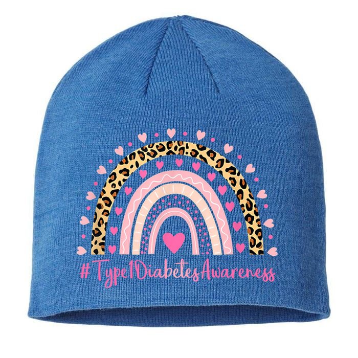 Type 1 Diabetes Awareness Pink Heart Leopard Rainbow Type 1 Funny Gift Sustainable Beanie