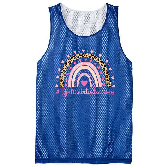 Type 1 Diabetes Awareness Pink Heart Leopard Rainbow Type 1 Funny Gift Mesh Reversible Basketball Jersey Tank