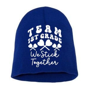 Team 1st Grade We Stick Together First Teacher Heart Sucker Great Gift Short Acrylic Beanie