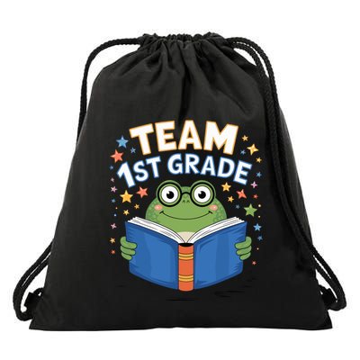 Team 1st Grade Frog Reading Book Stars Book Lover School Drawstring Bag