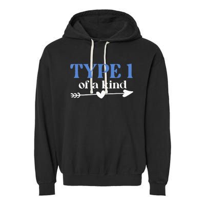 Type 1 Of A Kind T1D Warrior Diabetes Awareness Blue Ribbon Garment-Dyed Fleece Hoodie