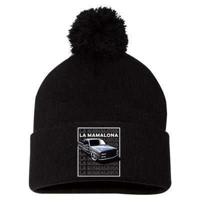 Trokiando 1990s OBS slammed low truck on big wheels art Pom Pom 12in Knit Beanie