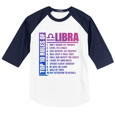 Top 10 Rules Of Libra Zodiac Sign Funny Meaningful Gift Baseball Sleeve Shirt